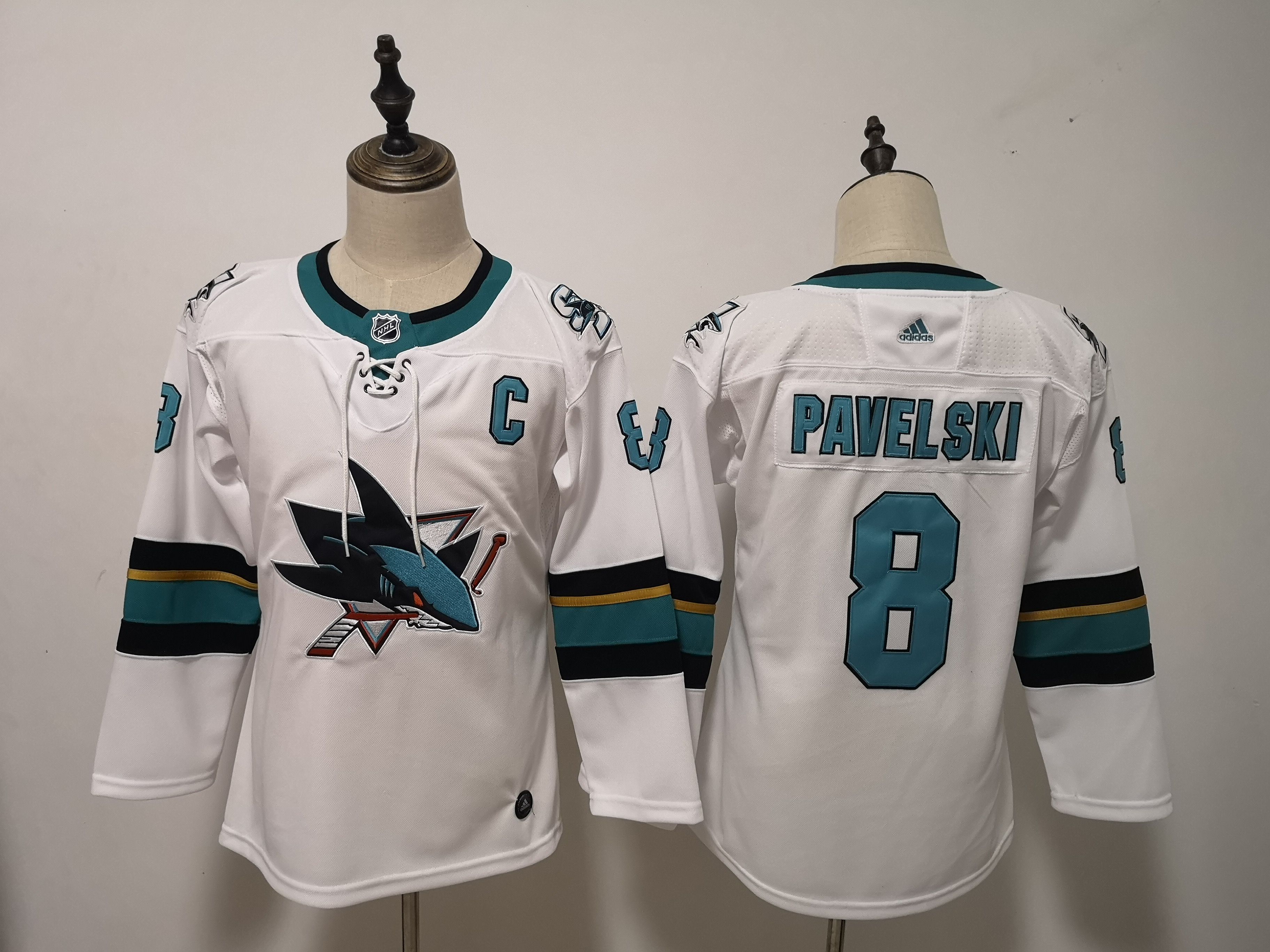 Women San Jose Sharks 8 Pavelski White Adidas Stitched NHL Jersey